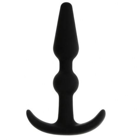 Чёрный массажер для анальной стимуляции T-SHAPE SILICONE BUTT PLUG BLACK - 8,9 см.