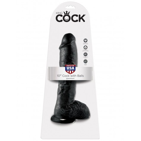 Реалистичный чёрный фаллоимитатор-гигант 10" Cock with Balls - 25,4 см.